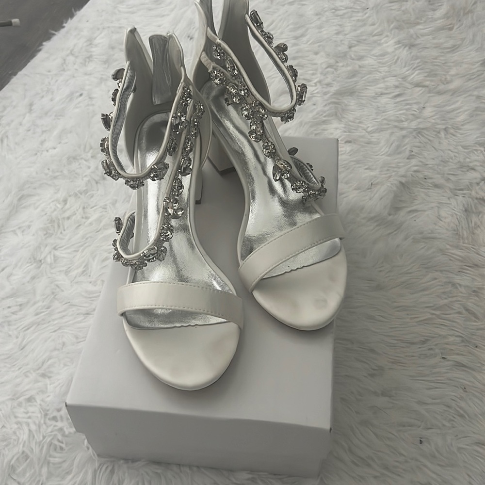 White sequin bridal heels